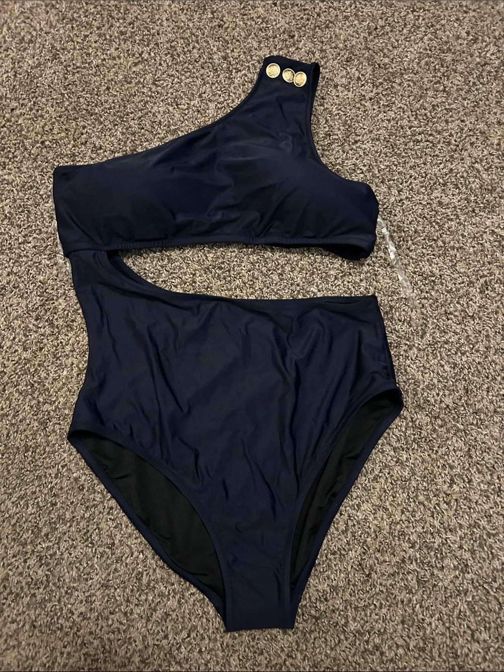 J. Crew Navy One-Shoulder Cutout One-Piece Swimsuit with Gold Buttons